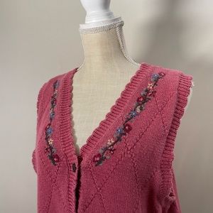 Vintage Cottagecore Floral Emboridered Pink Sweater Vest